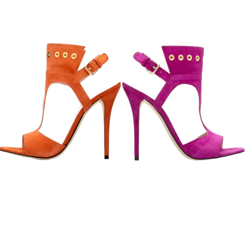 Stuart Weitzman French Cuff Suede Open Toe Heels With Grommets Size 9